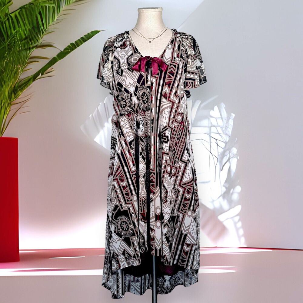 NICOLE RICHIE Y2k Chiffon Midi Boho Dress Red Bow Sundress Cottagecore Hippie